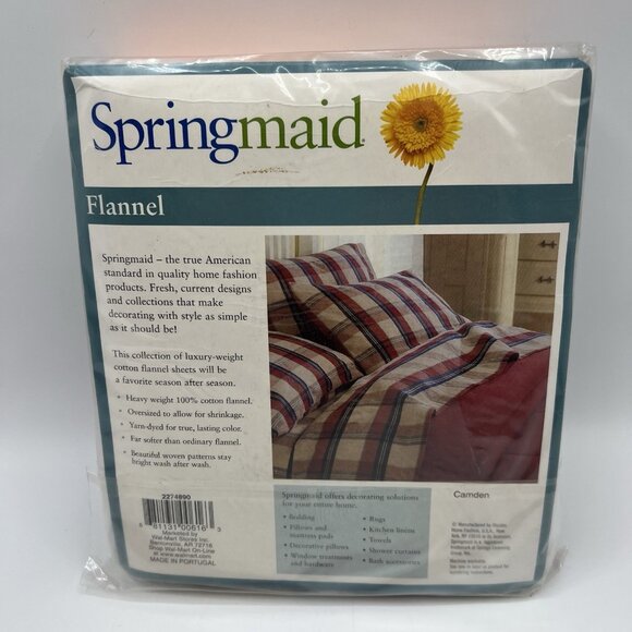 Springmaid Flannel Pillowcases Camden Blue Red Taupe Plaid Pair - Picture 2 of 3